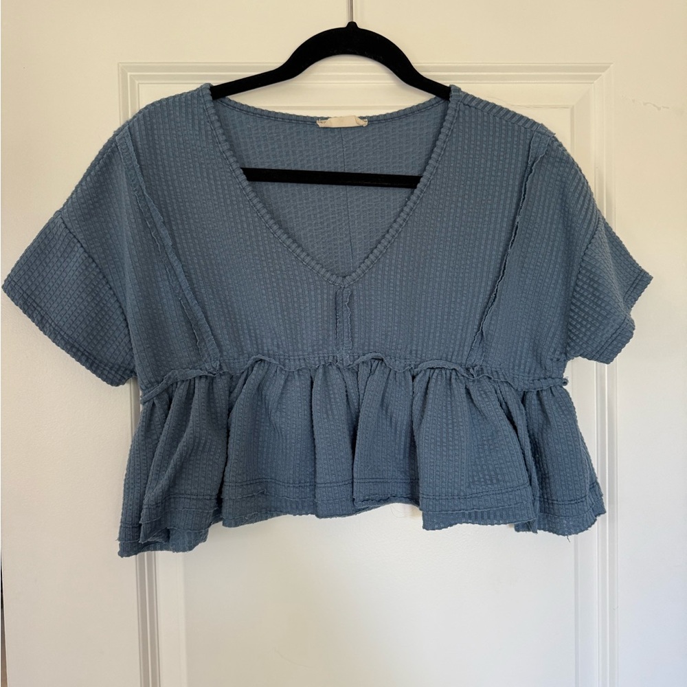 Altar’d States Blue V-Neck Ruffle girl’s crop top